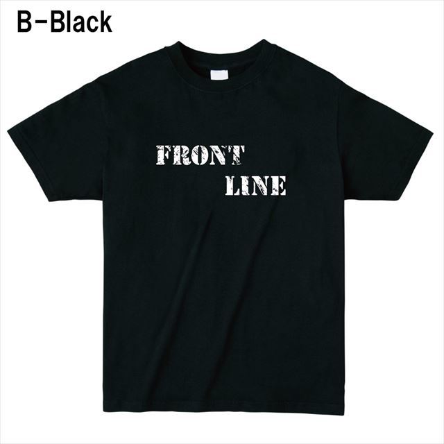 FrontLineロゴTシャツ トップス 半袖 英字 アメカジ オリジナル メンズ レディース 黒