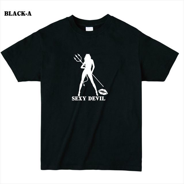 セクシーデビルシルエットプリントTシャツ トップス レディース メンズ ロゴ　大きいサイズ　黒