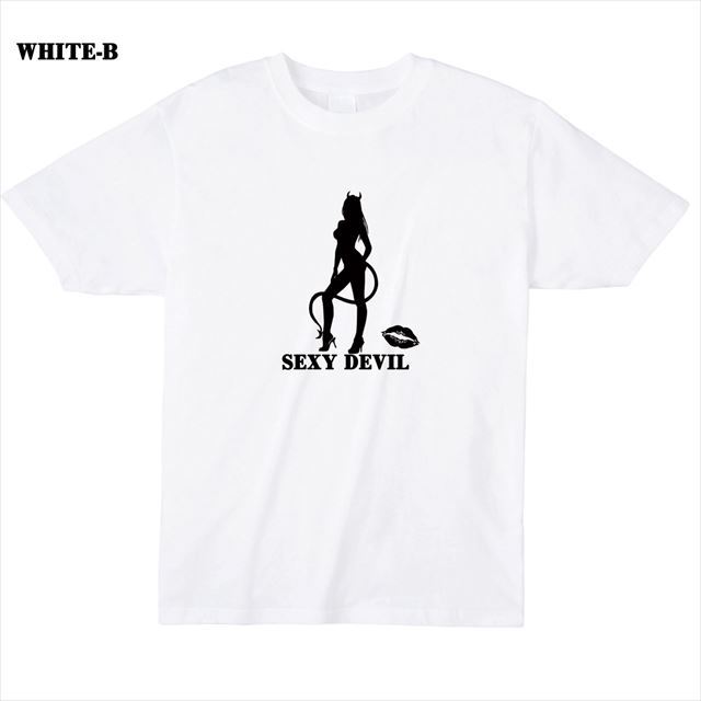 セクシーデビルシルエットプリントTシャツ トップス レディース メンズ ロゴ　大きいサイズ　白