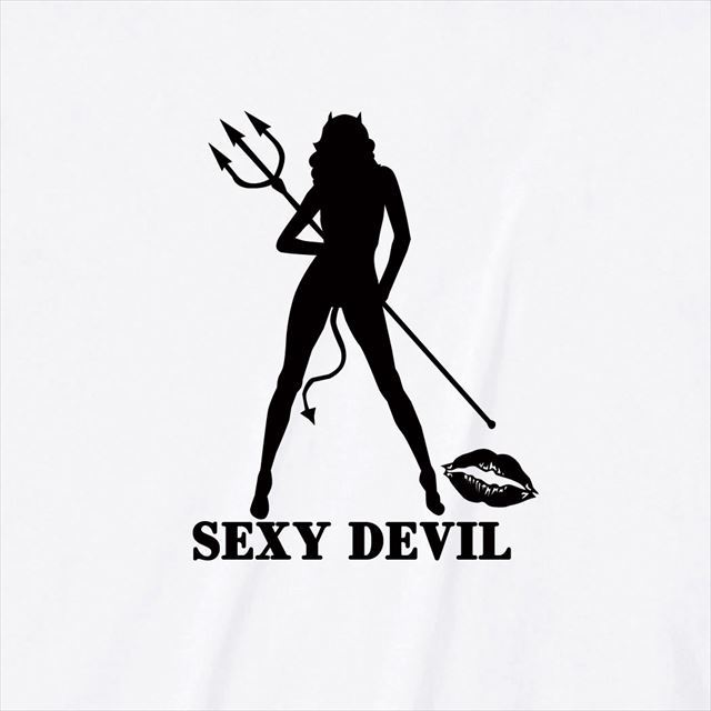 セクシーデビルシルエットプリントTシャツ トップス レディース メンズ ロゴ　大きいサイズ