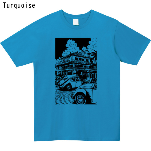 レトロ シティポップ クラシックカー イラスト プリント Tシャツ ユニセックス