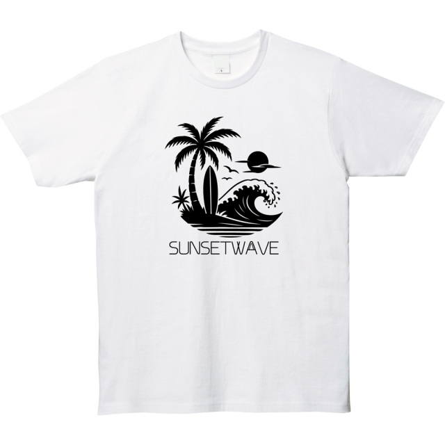 サーフ Tシャツ 夏 海 トロピカル パームツリー 夕日 波 プリントTシャツ
