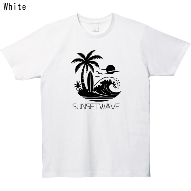 サーフ Tシャツ 夏 海 トロピカル パームツリー 夕日 波 プリントTシャツ
