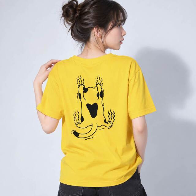 逆さま猫 バックプリントTシャツ｜シュール ねこ 動物 グラフィック