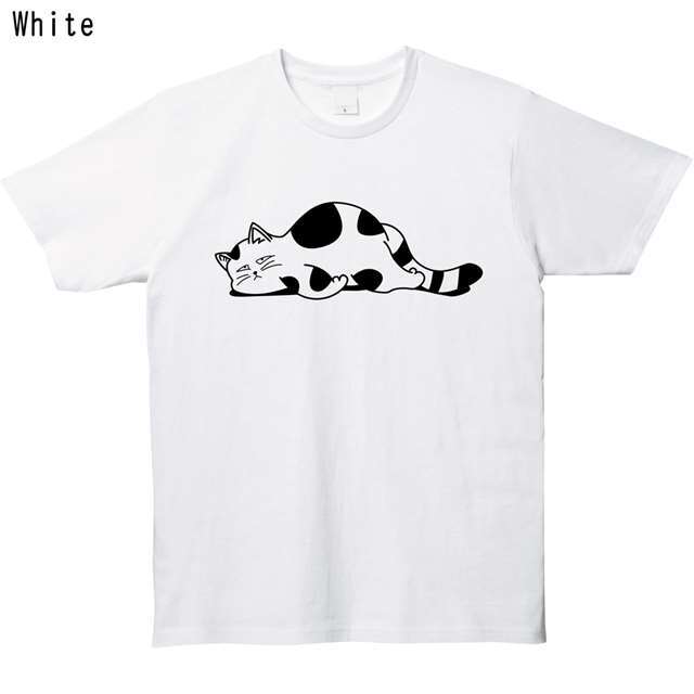 だらけた猫プリントTシャツ