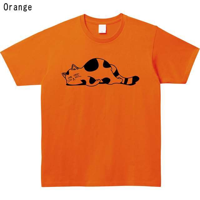 だらけた猫プリントTシャツ