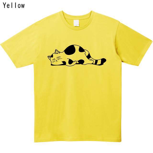 だらけた猫プリントTシャツ