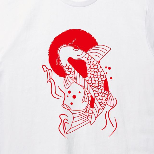 満月と錦鯉プリントTシャツ