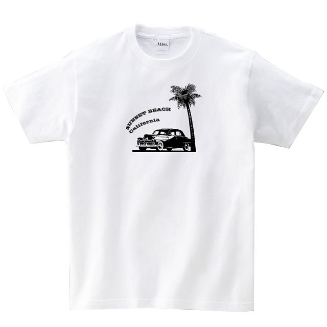 クラシックカープリント（サンセットビーチカリフォルニア）Ｔシャツ
