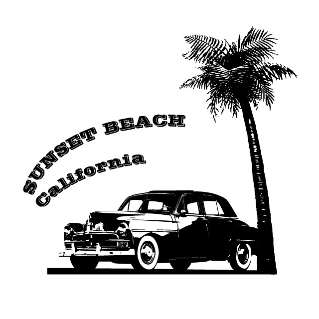 クラシックカープリント（サンセットビーチカリフォルニア）Ｔシャツ