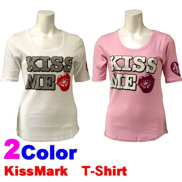 キスマークプリントTシャツ　半袖　カジュアル　レディース