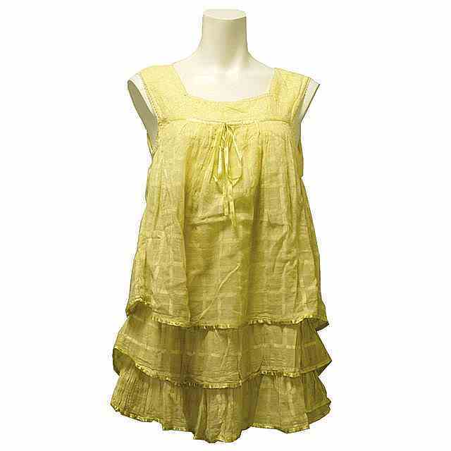 ティアード フリル ノースリーブ ワンピース 綿