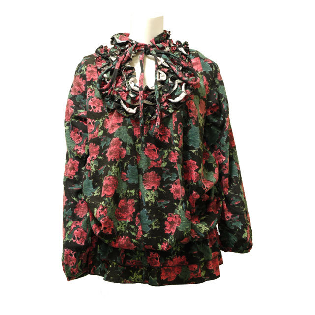 花柄チュニック　長袖　春　初夏　レトロ　クラシカル　体型カバー　ふんわり　ガーリー　カジュアル