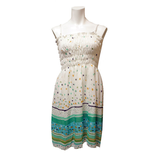 シフォンキャミソールワンピース　夏　ノースリーブ　リゾート　ガーリー　水玉　チュニック