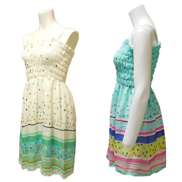 シフォンキャミソールワンピース　夏　ノースリーブ　リゾート　ガーリー　水玉　チュニック