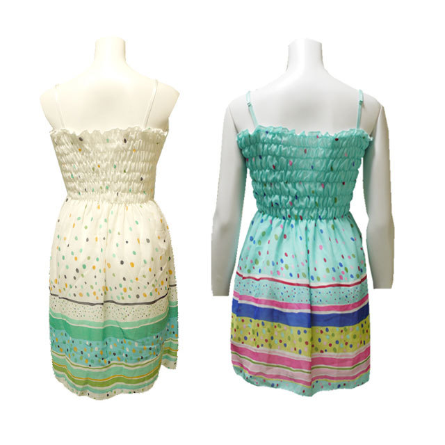 シフォンキャミソールワンピース　夏　ノースリーブ　リゾート　ガーリー　水玉　チュニック