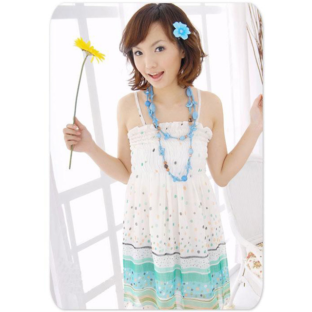 シフォンキャミソールワンピース　夏　ノースリーブ　リゾート　ガーリー　水玉　チュニック