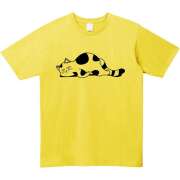 だらけた猫プリントTシャツ