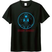 ネオン風spacerocketプリントTシャツ
