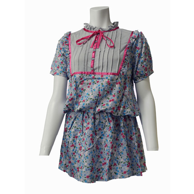 花柄チュニック　夏　半袖　ガーリー　デート オシャレ かわいい　ワンピース　クラシカル