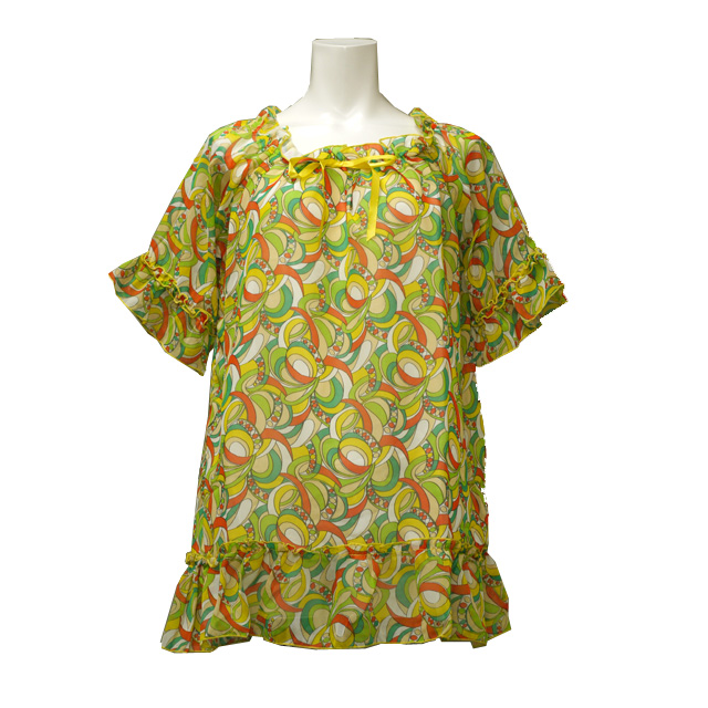 サイケデリックシフォンチュニック　半袖　モダン　レトロ　夏　爽やか