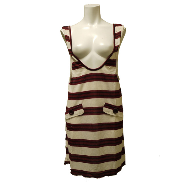ボーダーエプロンワンピース ノースリーブ 夏 カジュアル