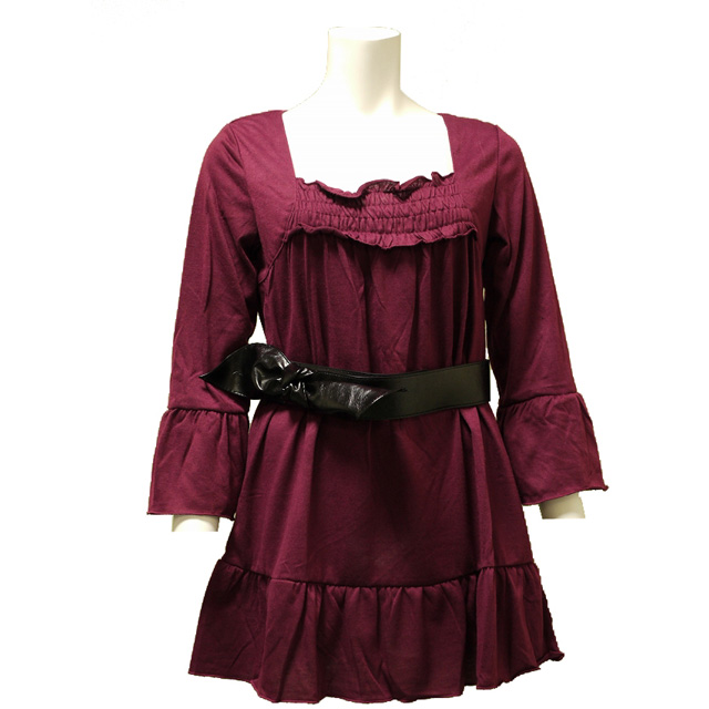 ガーリーワンピース　ベルト　パーティー　可愛い　無地　クラシカル