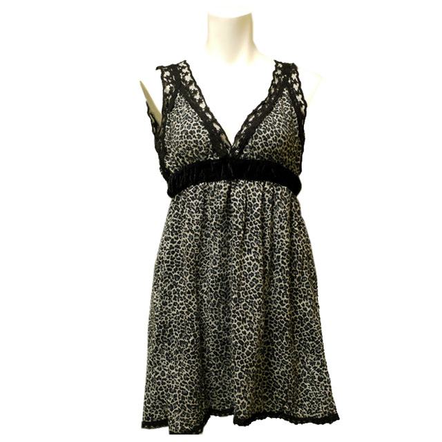 深Vネックレオパード柄ワンピース
