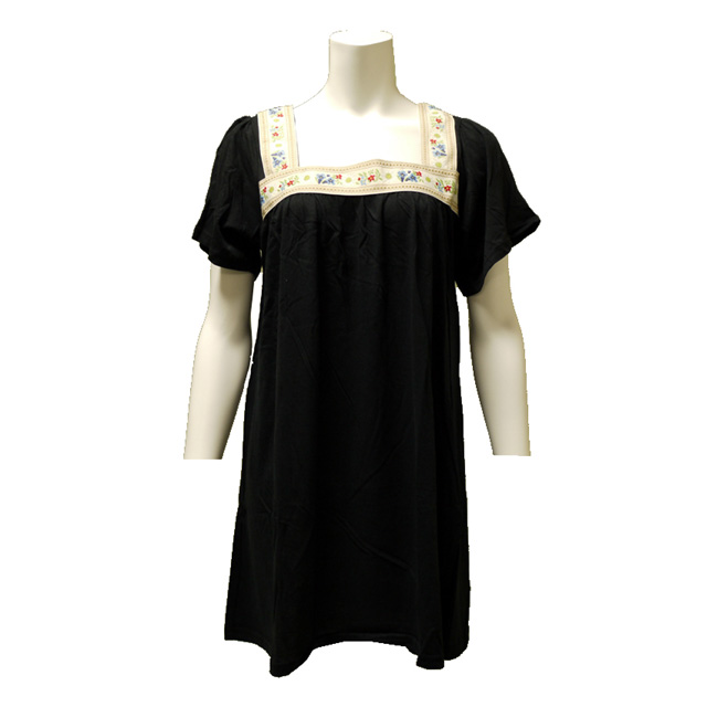 カントリー風花柄襟ワンピース ブラック