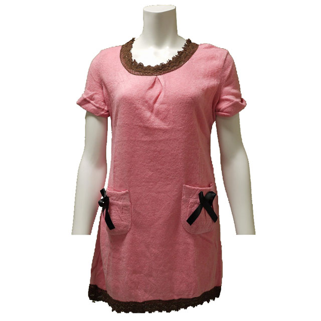 リボンポケットレースチュニック　ガーリー　可愛い　ワンピース　無地　女の子　デート