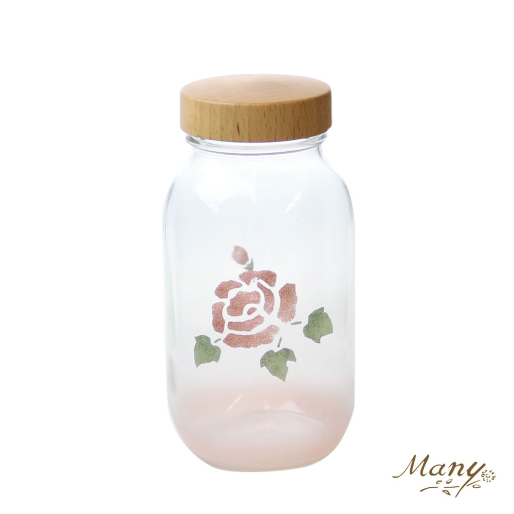 マニー　ローズガラス　木ふたガラスボトル L