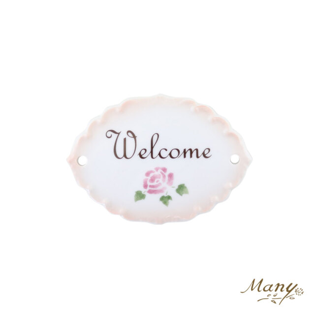 マニー　ローズ　ホーロープレート　イマン マニー 陶器ドアプレート ウェルカム ローズ【イマン、マニーと薔薇の