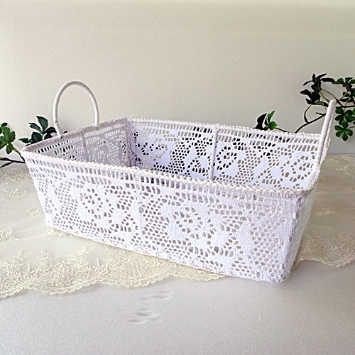 ローズモチーフレースかごM ホワイト【マニーと薔薇雑貨のアンフロール