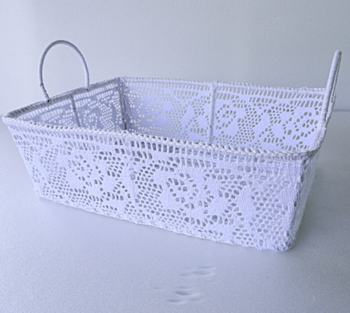ローズモチーフレースかごM ホワイト【マニーと薔薇雑貨のアンフロール