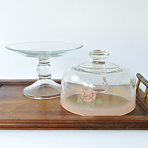 【1点限り】マニーローズ　ガラスのケーキドームソーサー 1点限り】マニーローズガラスのケーキドームソーサー
