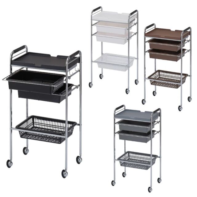 ［代引き不可］ セット台 NC-401 メッキ仕上げ 美容室ワゴン キャスター付き 日本製 理容室 美容院 サロン 西村製作所