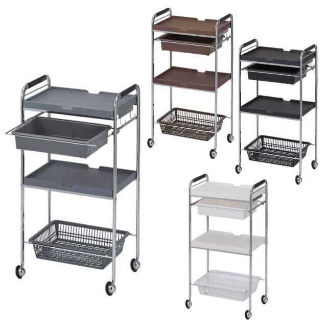 ［代引き不可］ セット台 NC-402 メッキ仕上げ 天板2段 美容室ワゴン キャスター付き 日本製 理容室 美容院 サロン 西村製作所