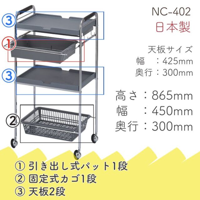 セット台 NC-402 メッキ仕上げ 理美容ワゴン キャスター付き 西村