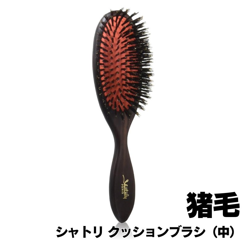 シャトリ 猪毛 クッションブラシ （中） ブラッシング 美容師 プロ用 ヘアブラシ 大阪ブラシ