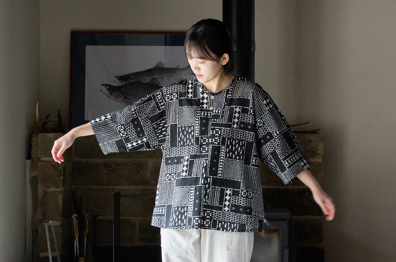 手ぬぐいシャツ よつめ染布舎 縁日 民布