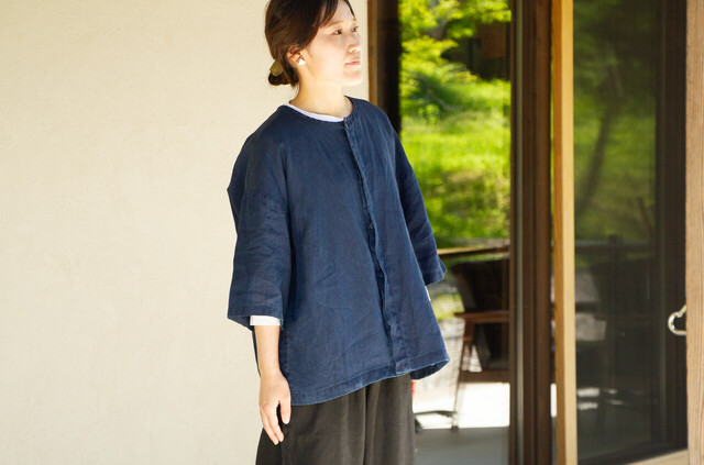 縁日　漆染め ダボシャツ　DABO SHIRT indigo 麻 着用イメージ
