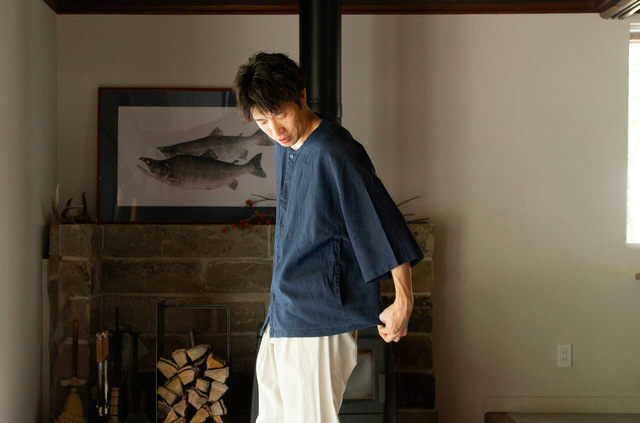 縁日　漆染め ダボシャツ　DABO SHIRT indigo 麻 着用イメージ