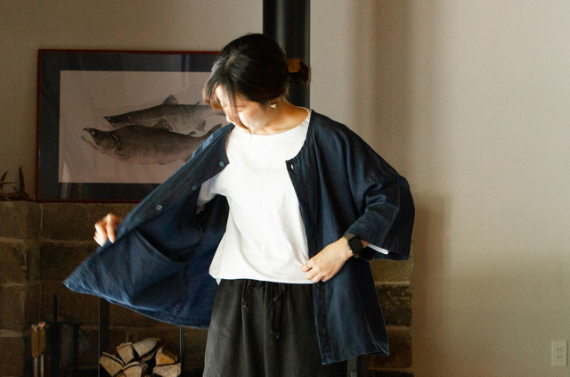 縁日　漆染め ダボシャツ　DABO SHIRT indigo 麻 着用イメージ