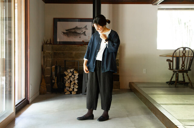 縁日　漆染め ダボシャツ　DABO SHIRT indigo 麻 着用イメージ