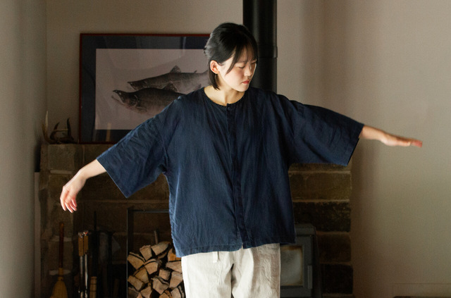 縁日　漆染め ダボシャツ　DABO SHIRT indigo 麻 着用イメージ