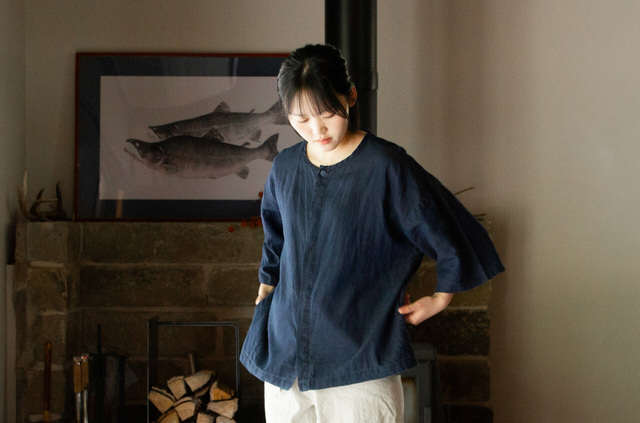 縁日　漆染め ダボシャツ　DABO SHIRT indigo 麻 着用イメージ
