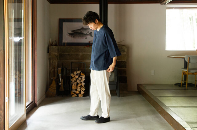 縁日　漆染め ダボシャツ　DABO SHIRT indigo 麻 着用イメージ