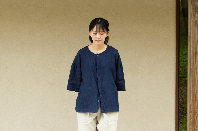縁日　漆染め ダボシャツ　DABO SHIRT indigo 麻 着用イメージ