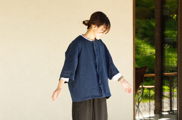 縁日　漆染め ダボシャツ　DABO SHIRT indigo 麻 着用イメージ