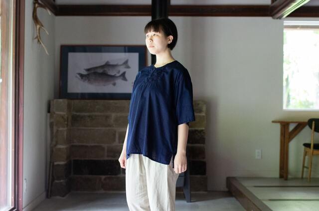 縁日 インディゴ斜子織シャツ